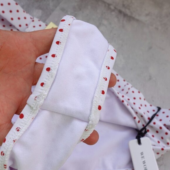 White Bikini Bottom Small Belted High Cut Swim Pink Micro Polka Dot Cheeky Retro - Picture 9 of 12